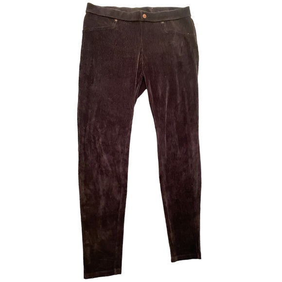 HUE Dark Gray Charcoal Corduroy Mid Rise Stretchy Jeggings Leggings Size Large - Picture 2 of 12